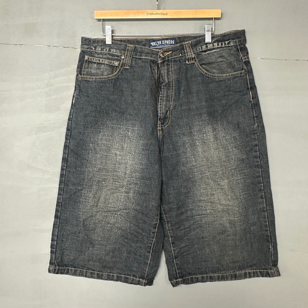 Brooklyn Xpress Mens Dark Wash Denim Shorts Baggy‎ Jorts Size 36 RN112091